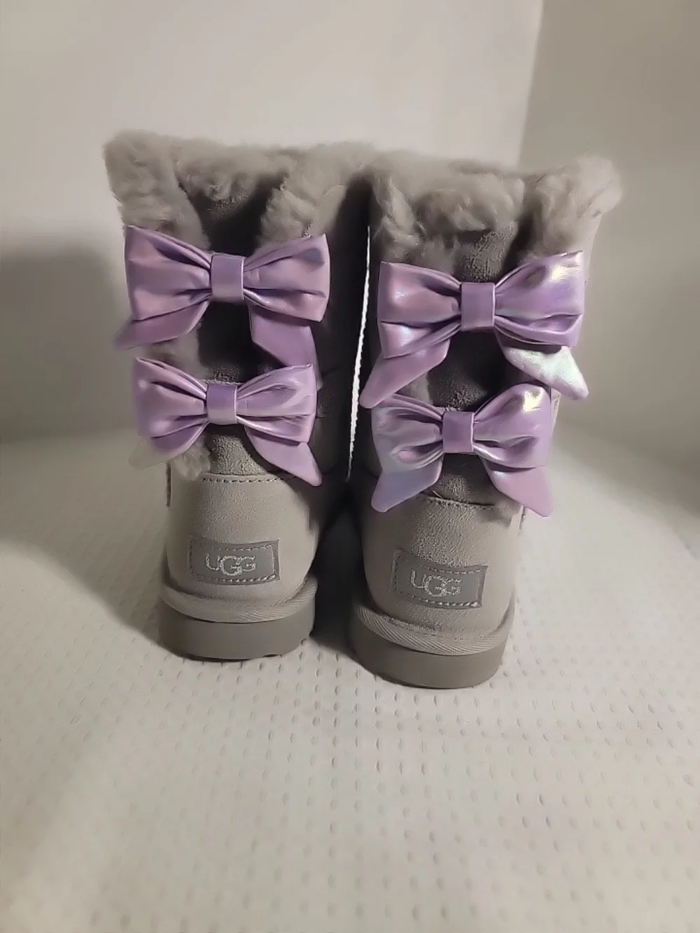 UGG Kids Gray Boots with Lilac Bows